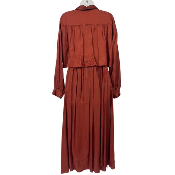 MISA Blair Dress Burnt Orange Satin Midi Long Sleeve Open Back Belted XS NWT - Picture 10 of 14